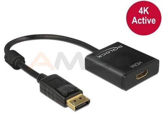 Adapter Delock DisplayPort 1.2->HDMI aktywny 4K na kablu 0,20m Czarny