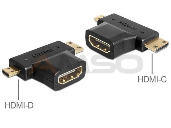 Adapter Delock HDMI-A (F) -> mini HDMI-C + micro HDMI-D (M)