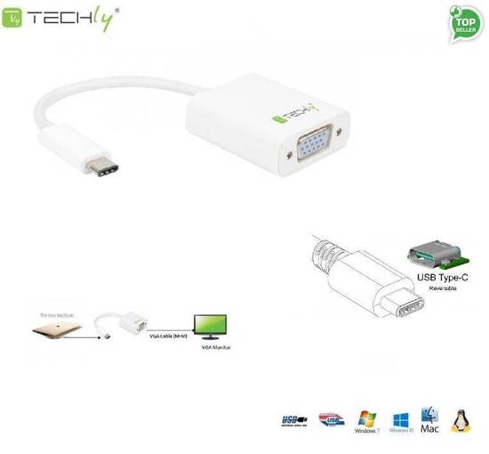 Adapter Techly USB31-VGA  USB-C 3.1 na VGA M/Ż, biały 0,15m IADAP