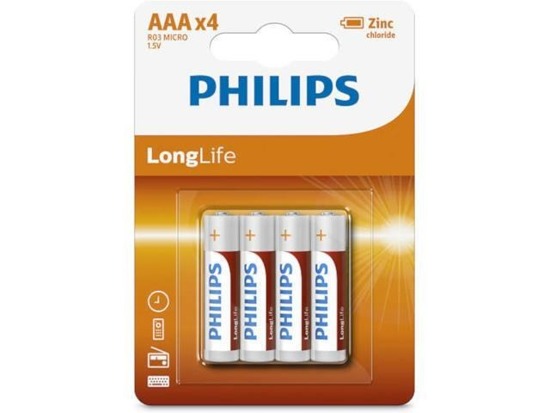 Bateria Philips R03 AAA LongLife (cynkowo-chlorkowa) (4szt blister)