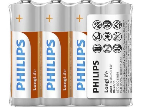 Bateria Philips R6 AA LongLife (cynkowo-chlorkowa) (4szt folia)