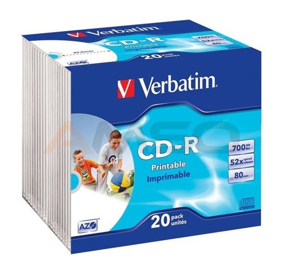 CD-R VERBATIM 700MB AZO printable ID (20 SLIM)
