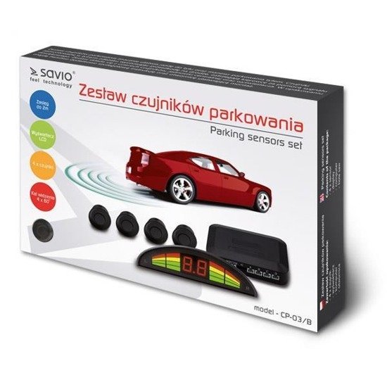 Czujnik parkowania, wyświetlacz ze wskazaniami dla każdego z czujników Savio CP-03/B, czarny