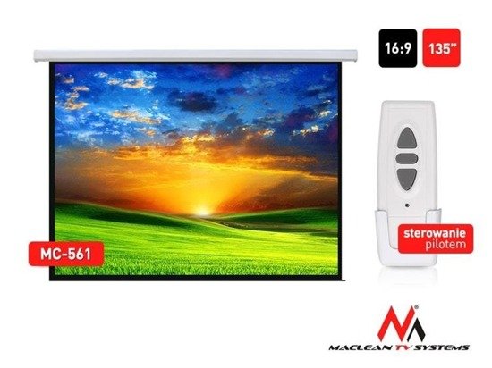 Ekran projekcyjny elektryczny Maclean MC-561 135" 16:9 300x168 ściana lub sufit