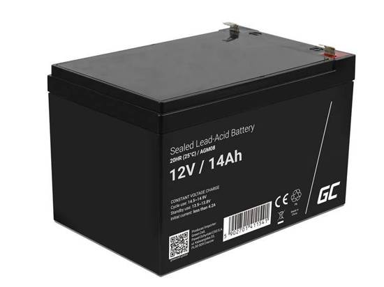 Green Cell AGM VRLA 12V 14Ah bezobsługowy akumulator do systemu alarmowego kasy fiskalnej zabawki