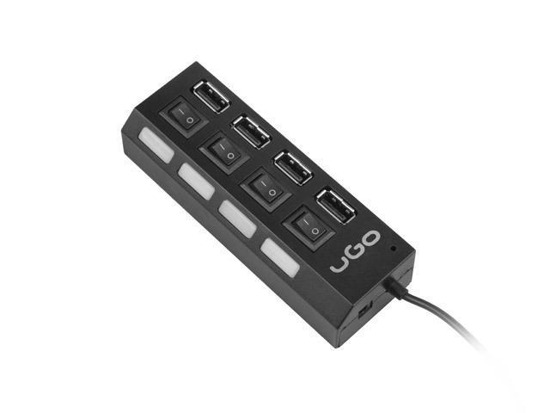 Hub USB 2.0 UGO Maipo UHU-1482 4-portowy aktywny z włącznikiem czarny