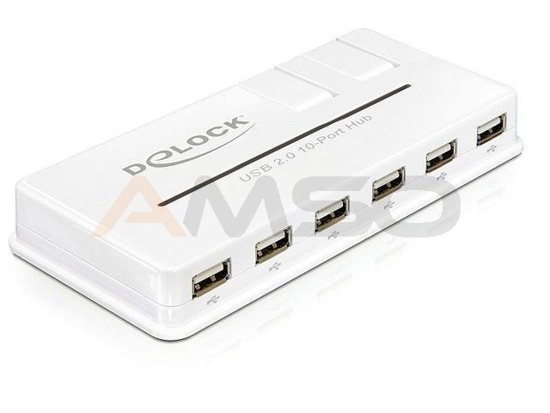 Hub USB Delock 10xUSB 2.0 + zasilacz biały