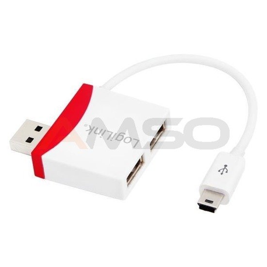 Hub USB LogiLink UA0179 2xUSB 2.0, kabel mini USB biały