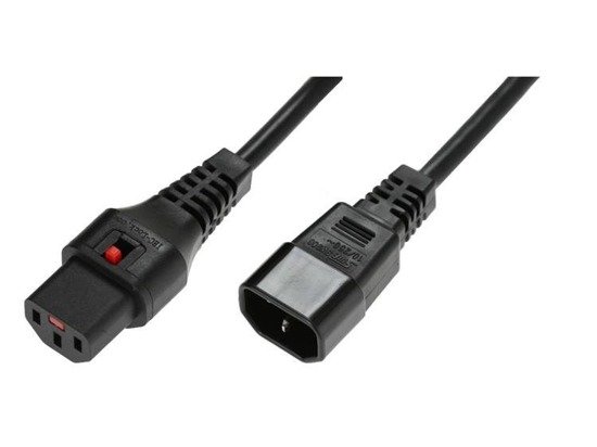 Kabel ASSMANN przedłużający zasilający z blokadą IEC LOCK 3x1mm2 C14/C13 prosty M/Ż 2m czarny