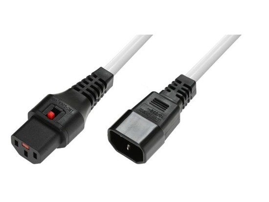 Kabel ASSMANN przedłużający zasilający z blokadą IEC LOCK 3x1mm2 C14/C13 prosty M/Ż 3m biały