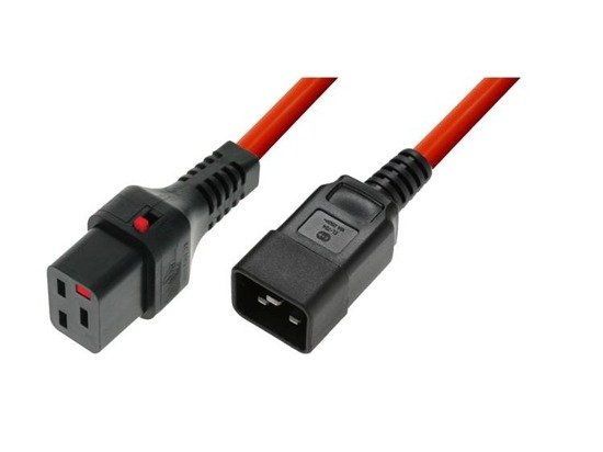 Kabel ASSMANN zasilający serwerowy z blokadą IEC LOCK 3x1,5mm2 C20 prosty/C19 prosty M/Ż 2m czerwony