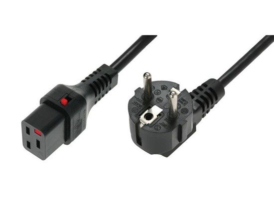 Kabel ASSMANN zasilający serwerowy z blokadą IEC LOCK Schuko kątowy/C19 prosty M/Ż 2m czarny