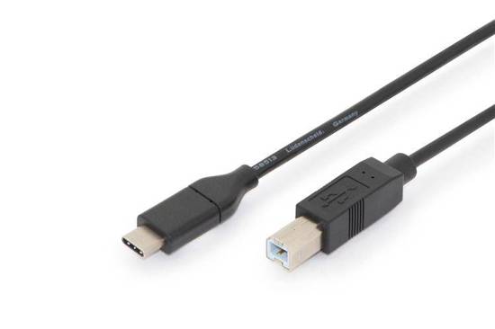 Kabel DIGITUS USB 2.0 HighSpeed Typ USB C/B M/M, Power Delivery, czarny 1,8m