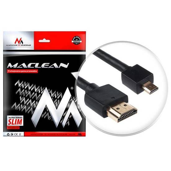 Kabel HDMI A-D Maclean MCTV-723 HDMI 1.4 (M) - microHDMI 1.4 (M) ULTRA SLIM, czarny 3m