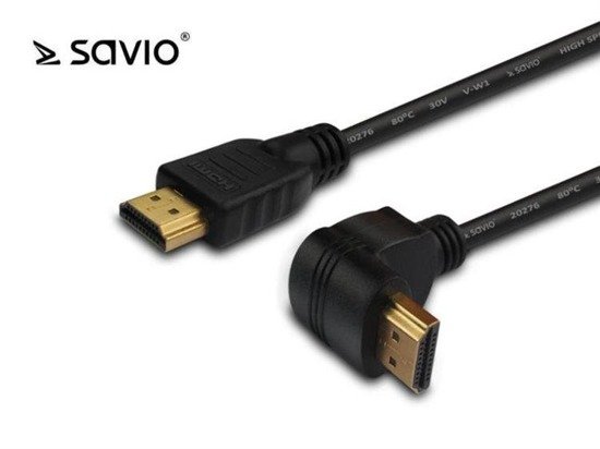 Kabel HDMI Savio CL-109 3m, OFC, 4K 3D, czarny, złote końcówki, v2.0, kątowy