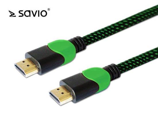 Kabel HDMI v2.0 Savio GCL-03 1,8m, dedykowany do XBOX, gamingowy, OFC, 4K, zielono-czarny, złote końcówki