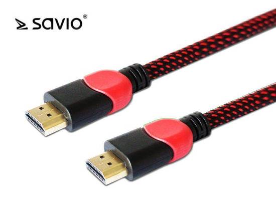 Kabel HDMI v2.0 Savio GCL-04 3,0m, dedykowany do PC, gamingowy, OFC, 4K czerwono-czarny, złote końcówki