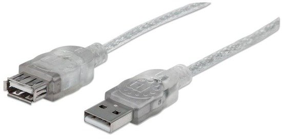 Kabel Manhattan przedłużacz USB 2.0 A-A M/F 4,5m, srebrny