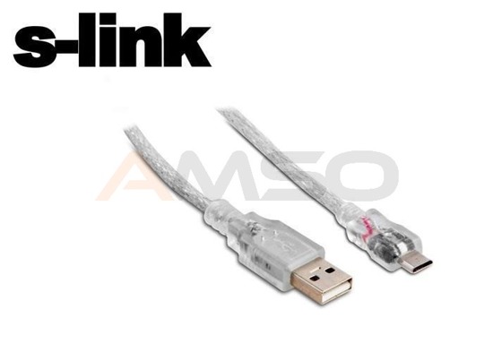Kabel S-link SL-77A  USB MICRO AM-MBM5P 2.0 1,5m Przeźroczysty