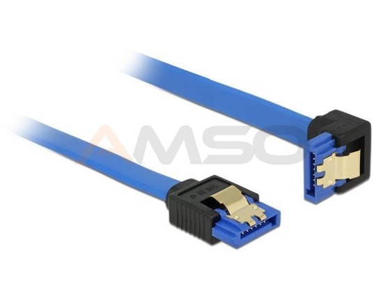 Kabel SATA Delock SATA-III DATA 0,70m z zatrzaskami metalowymi niebieski kątowy prosto/dół