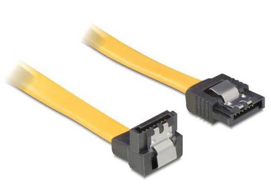 Kabel SATA II Delock 0,3m z zatrzaskami metalowymi kątowy żółty