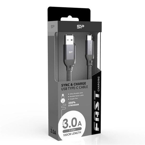 Kabel Silicon Power Boost Link Nylon LK30AC, USB - USB typ C 1m, grey