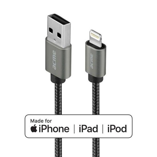 Kabel USB 2.0 Acme CB2021G A/M - Lightning MFi/M, 1m, gwiezdna szarość (space grey)