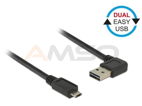 Kabel USB 2.0 Delock A(M) - micro B(M) 0,5m czarny kątowy lewo/prawo Dual Easy-USB