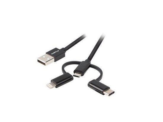 Kabel USB 2.0 Lanberg Premium USB-A - micro USB-B + Lightning + USB type-C M/M combo 1,8m czarny