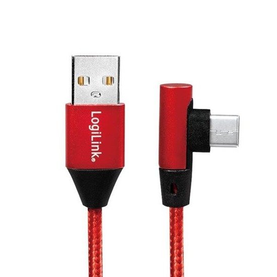 Kabel USB 2.0 LogiLink CU0146 USB A - USB-C, M/M, kątowy, czerwony, 1m