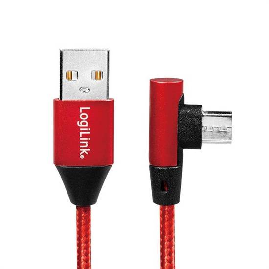 Kabel USB 2.0 LogiLink CU0149 USB A - micro USB B, M/M, kątowy, czerwony 0,3m