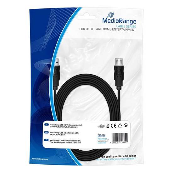 Kabel USB 2.0 MediaRange MRCS108 AM/AF, 5m czarny