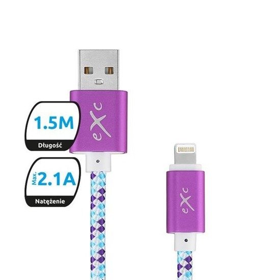 Kabel USB 2.0 eXc DIAMOND USB A(M) - Lightning 8-pin(M), 1,5m, biało-niebiesko-fioletowy