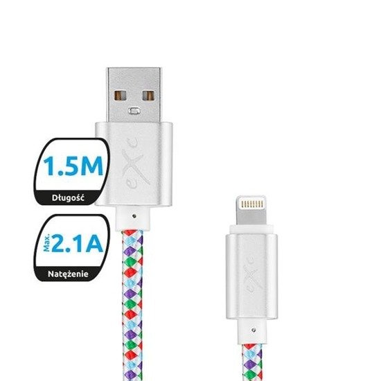 Kabel USB 2.0 eXc DIAMOND USB A(M) - Lightning 8-pin(M), 1,5m, biały-multi