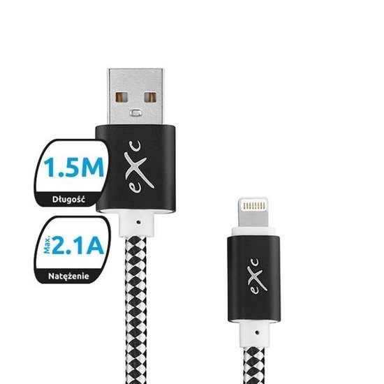 Kabel USB 2.0 eXc DIAMOND USB A(M) - Lightning 8-pin(M), 1,5m, czarno-szary