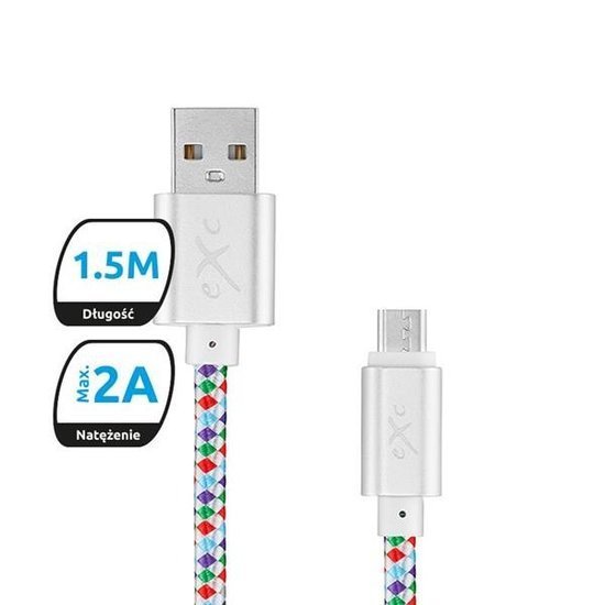 Kabel USB 2.0 eXc DIAMOND USB A(M) - micro USB B(M) 5-pin, 1,5m, biały-multi
