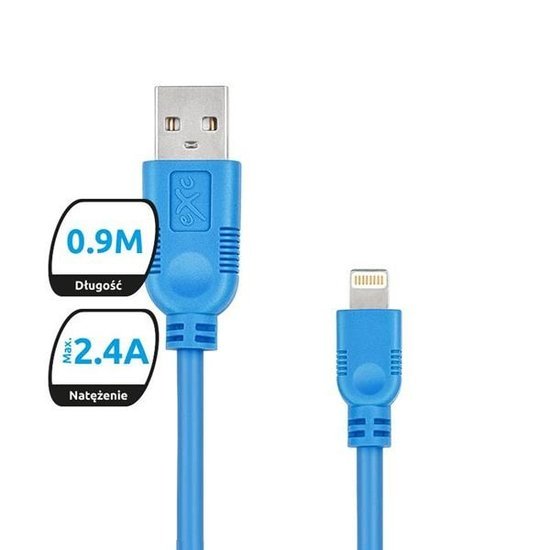 Kabel USB 2.0 eXc WHIPPY USB A(M) - Lightning 8-pin(M), 0,9m, niebieski