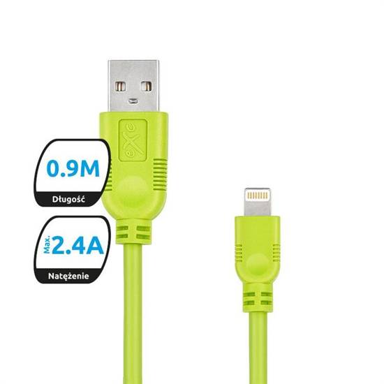 Kabel USB 2.0 eXc WHIPPY USB A(M) - Lightning 8-pin(M), 0,9m, zielony