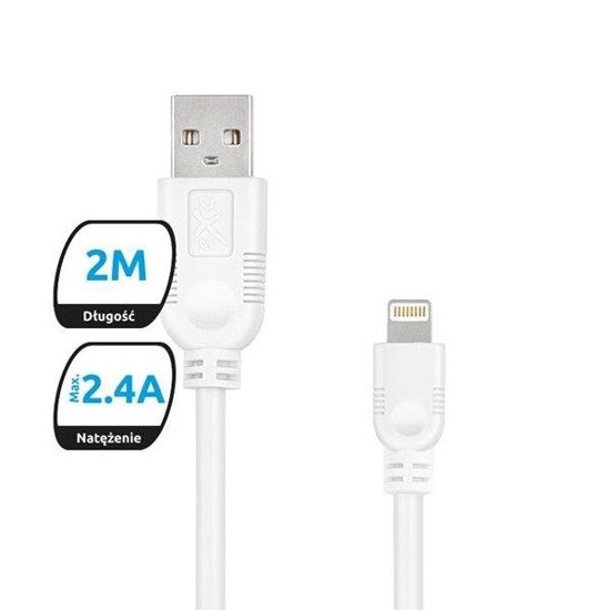 Kabel USB 2.0 eXc WHIPPY USB A(M) - Lightning 8-pin(M), 2m, biały