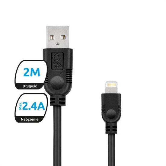 Kabel USB 2.0 eXc WHIPPY USB A(M) - Lightning 8-pin(M), 2m, czarny