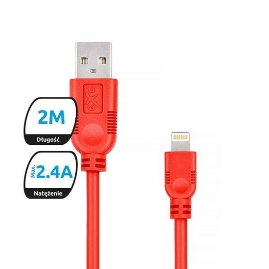 Kabel USB 2.0 eXc WHIPPY USB A(M) - Lightning 8-pin(M), 2m, czerwony