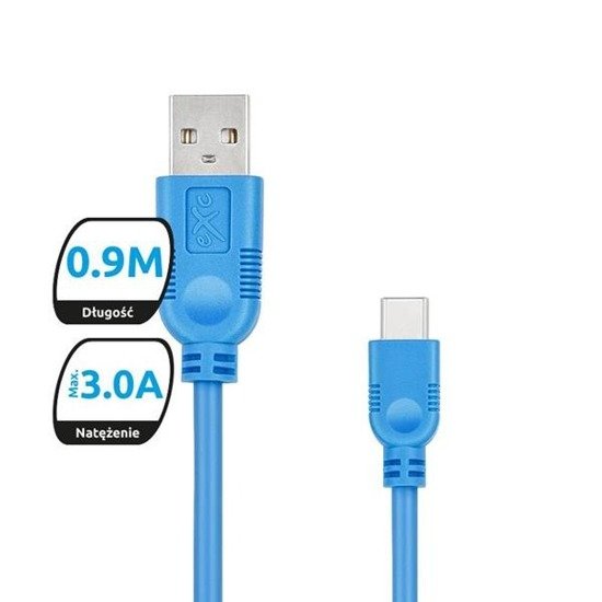 Kabel USB 2.0 eXc WHIPPY USB A(M) - USB 3.1 TYPU C(M) 5-pin, 0,9m, niebieski