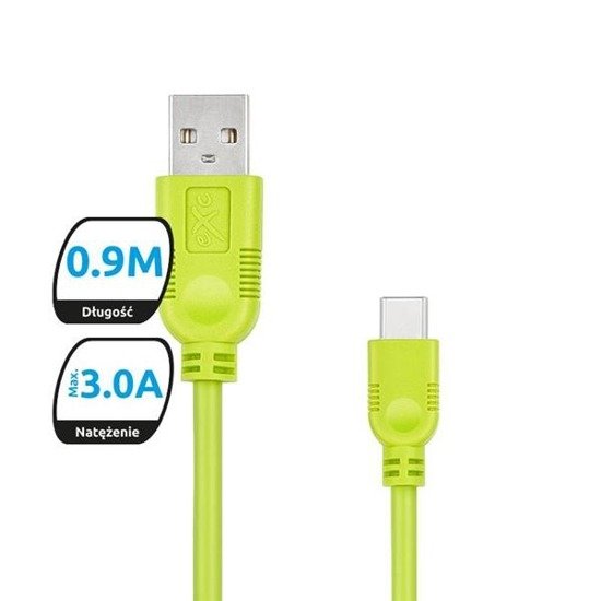 Kabel USB 2.0 eXc WHIPPY USB A(M) - USB 3.1 TYPU C(M) 5-pin, 0,9m, zielony