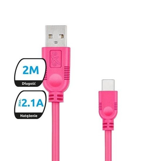 Kabel USB 2.0 eXc WHIPPY USB A(M) - USB 3.1 TYPU C(M) 5-pin, 2m, różowy