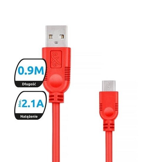 Kabel USB 2.0 eXc WHIPPY USB A(M) - micro USB B(M) 5-pin, 0,9m, czerwony