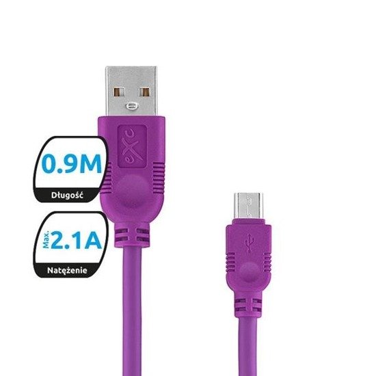 Kabel USB 2.0 eXc WHIPPY USB A(M) - micro USB B(M) 5-pin, 0,9m, fioletowy