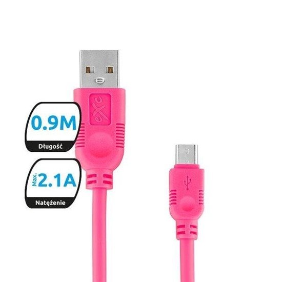 Kabel USB 2.0 eXc WHIPPY USB A(M) - micro USB B(M) 5-pin, 0,9m, różowy