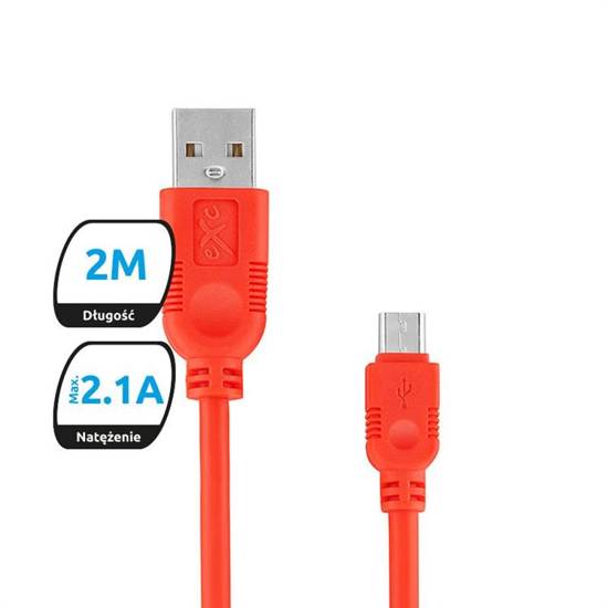 Kabel USB 2.0 eXc WHIPPY USB A(M) - micro USB B(M) 5-pin, 2m, czerwony