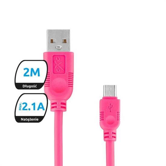 Kabel USB 2.0 eXc WHIPPY USB A(M) - micro USB B(M) 5-pin, 2m, różowy
