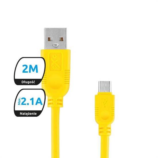 Kabel USB 2.0 eXc WHIPPY USB A(M) - micro USB B(M) 5-pin, 2m, żółty